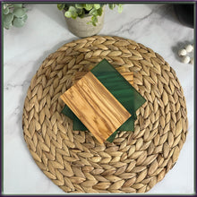 Load image into Gallery viewer, Personalized Olivewood Coasters with Blue or Black Resin
