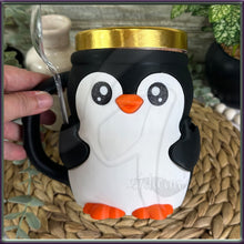 Load image into Gallery viewer, Highland Cow or Penguin Ice Cream Pint Holder – Insulated Cozy with 2 Spoon Slot – Cute Gift, Keeps Hands Warm