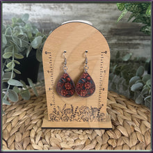 Load image into Gallery viewer, Brown Floral Acrylic Tooled Leather Design Earrings
