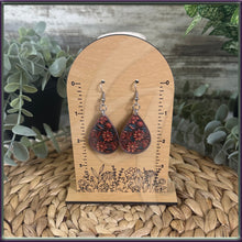 Load image into Gallery viewer, Brown Floral Acrylic Tooled Leather Design Earrings