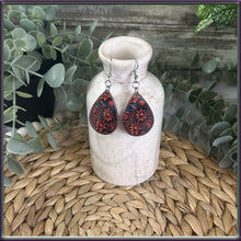 Load image into Gallery viewer, Brown Floral Acrylic Tooled Leather Design Earrings