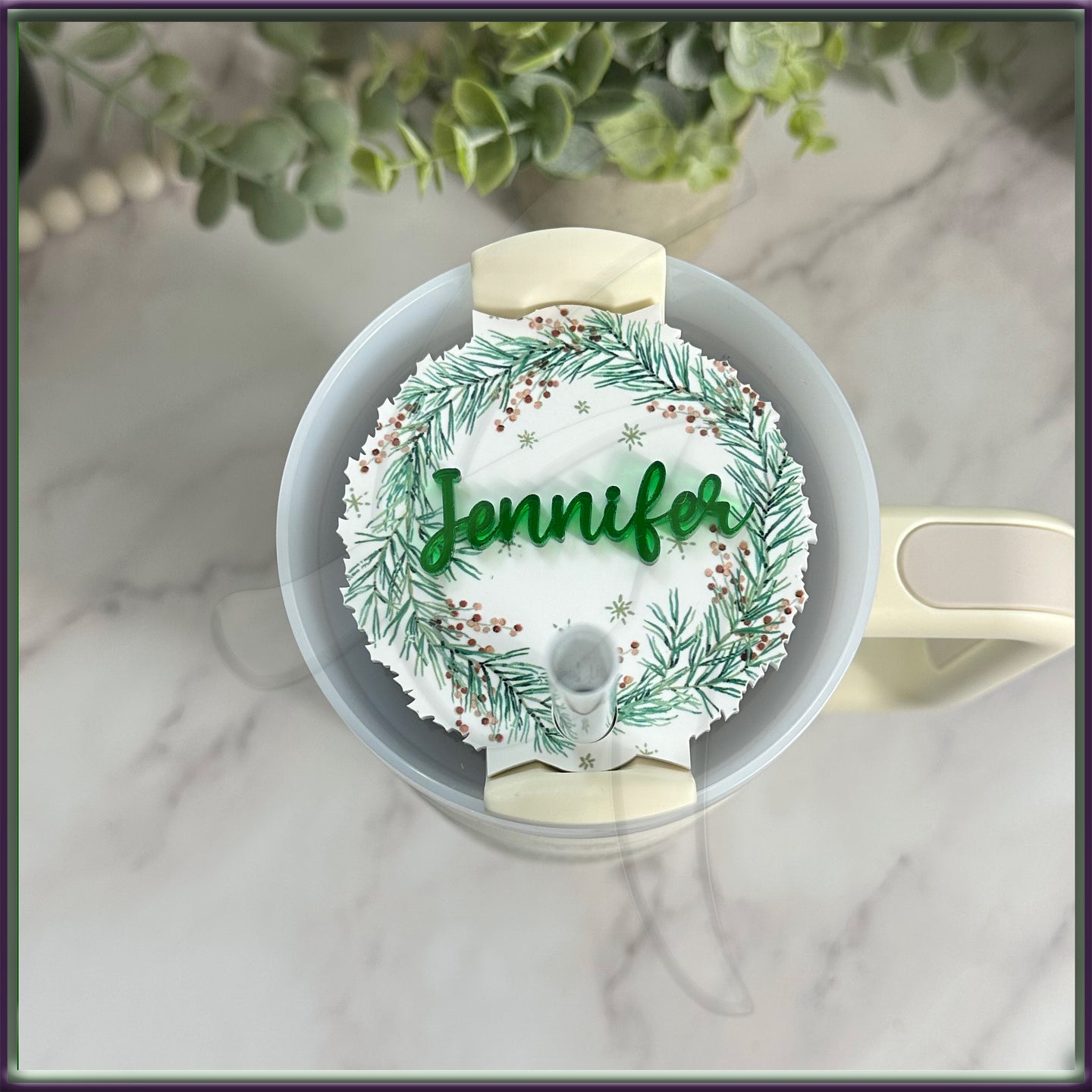 Christmas Wreath Stanley Tumbler Nameplate Topper