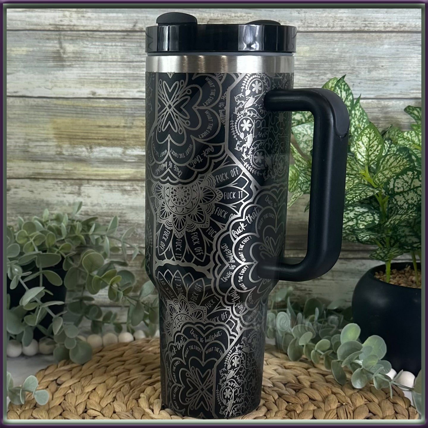 Mandala Tumbler Laser Engraved 40oz with Hidden Curse Words